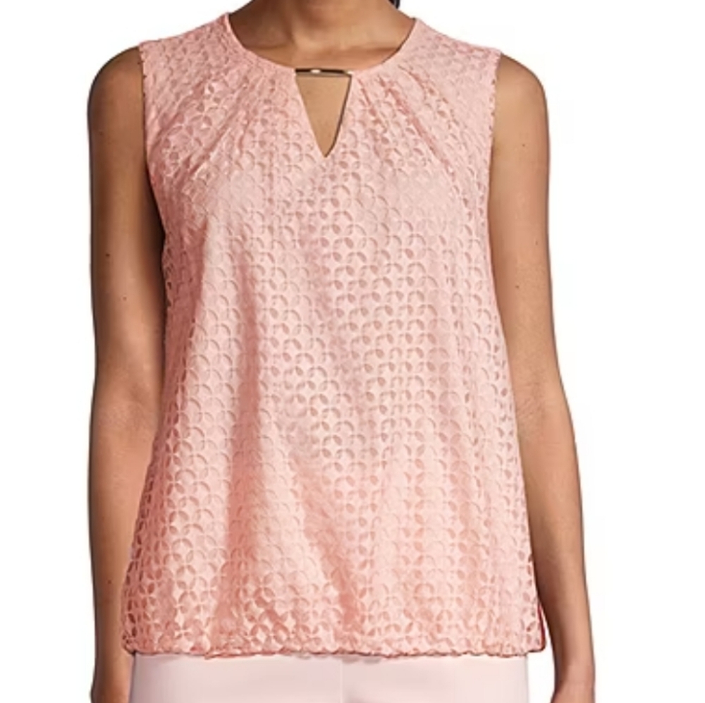 Liz Claiborne XL  keyhole womens sleeveless blouse pink lace top